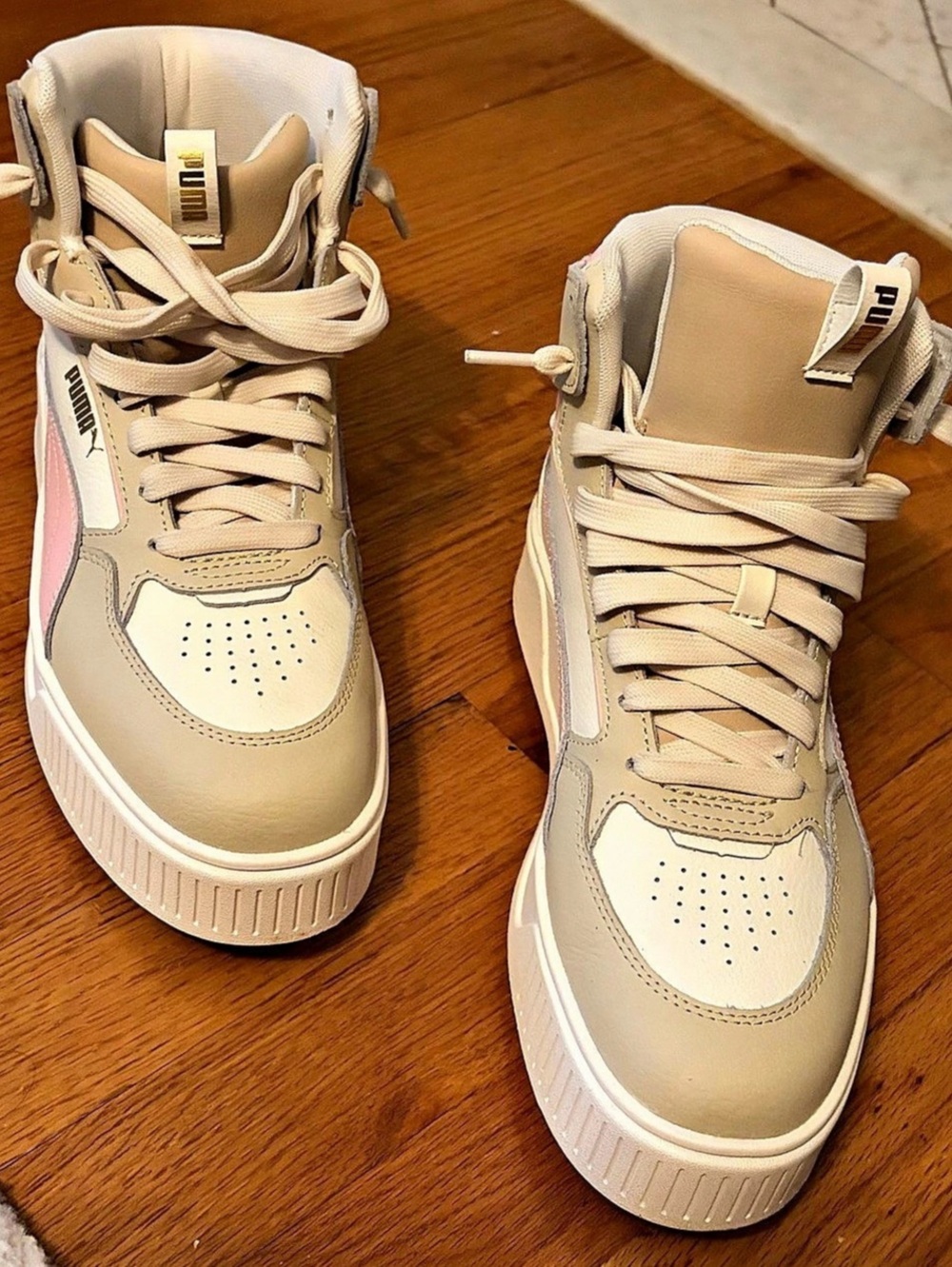 Puma Rebound Femme Mid Suede High Top Sneakers Cream & Pink